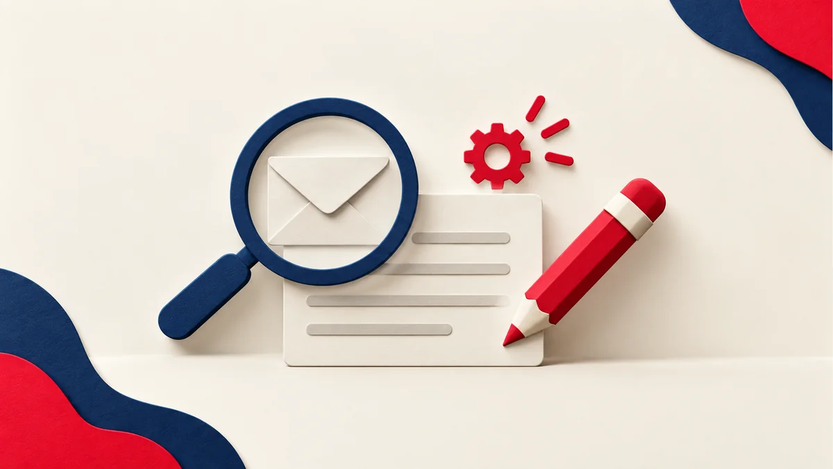 Email draft with a magnifying glass and a human-review pencil.