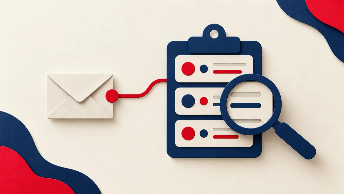 Paper envelope connected to an authentication report under a magnifying glass.