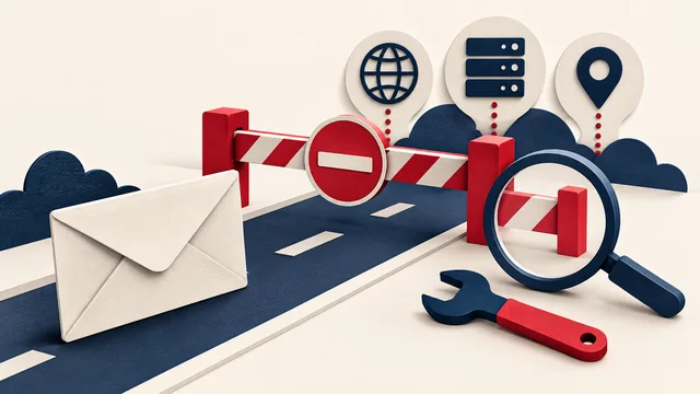 Illustration of a delivery route blocked by a barrier with inspection and repair tools nearby.