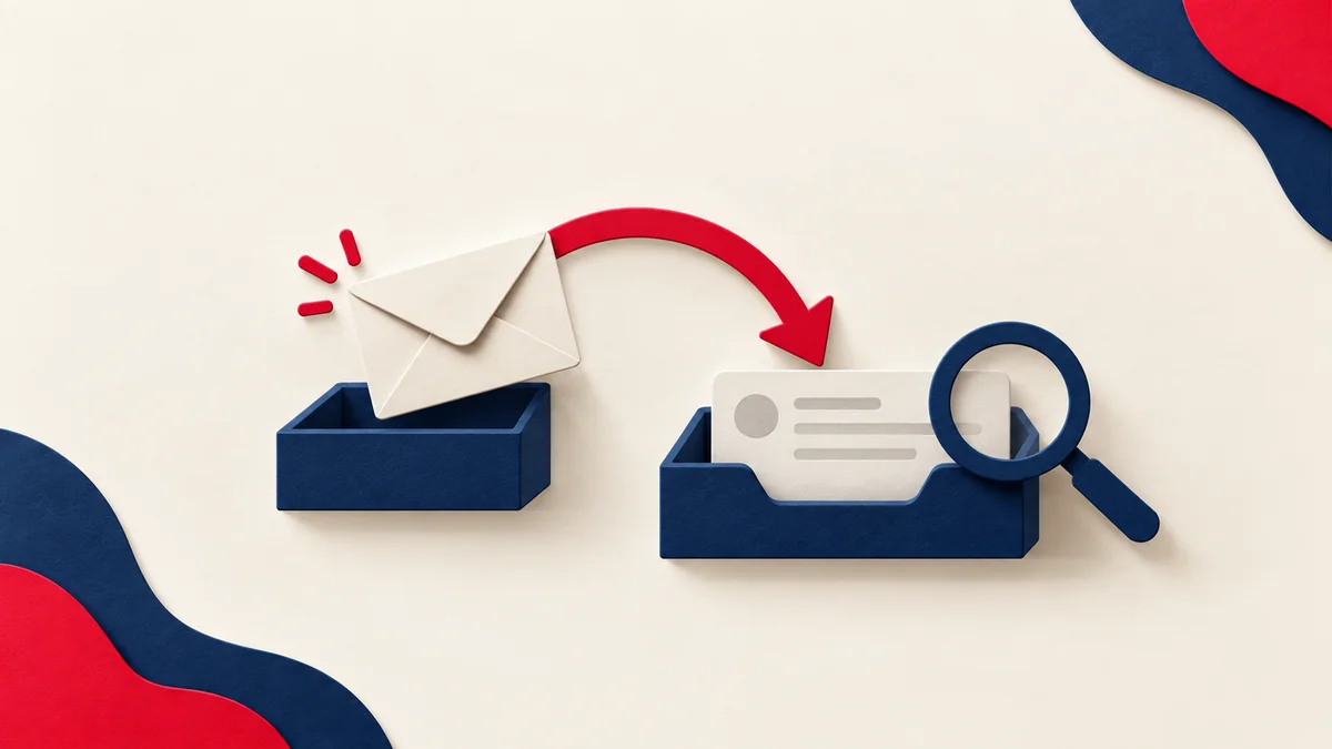 Paper envelope following a reply route to a monitored conversation inbox.