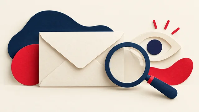 Illustration of an envelope, an eye, and a magnifying glass representing email-open measurement.