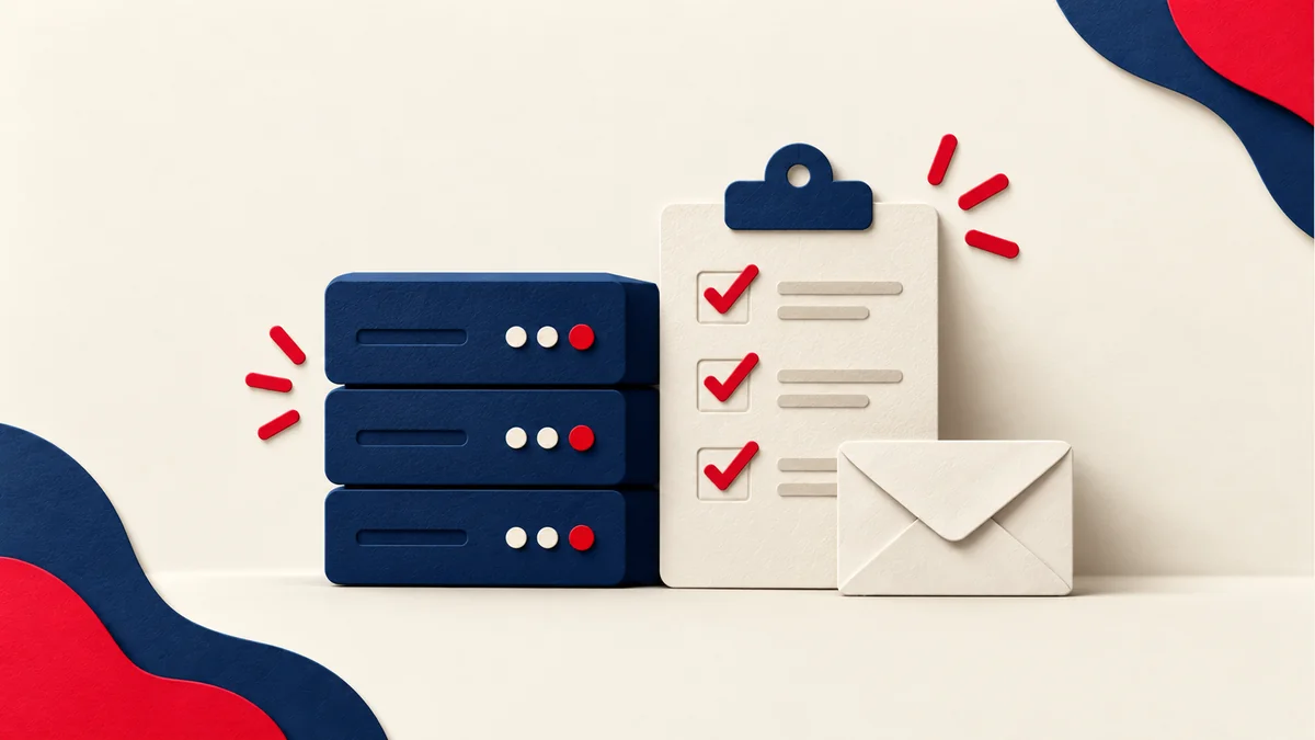 Paper mail server with acceptance checklist and envelope.
