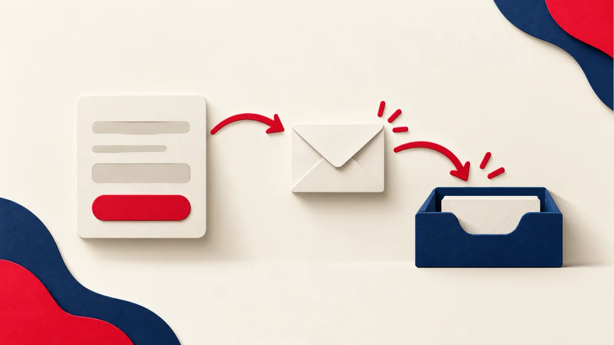 Signup form, confirmation envelope, and subscriber inbox.