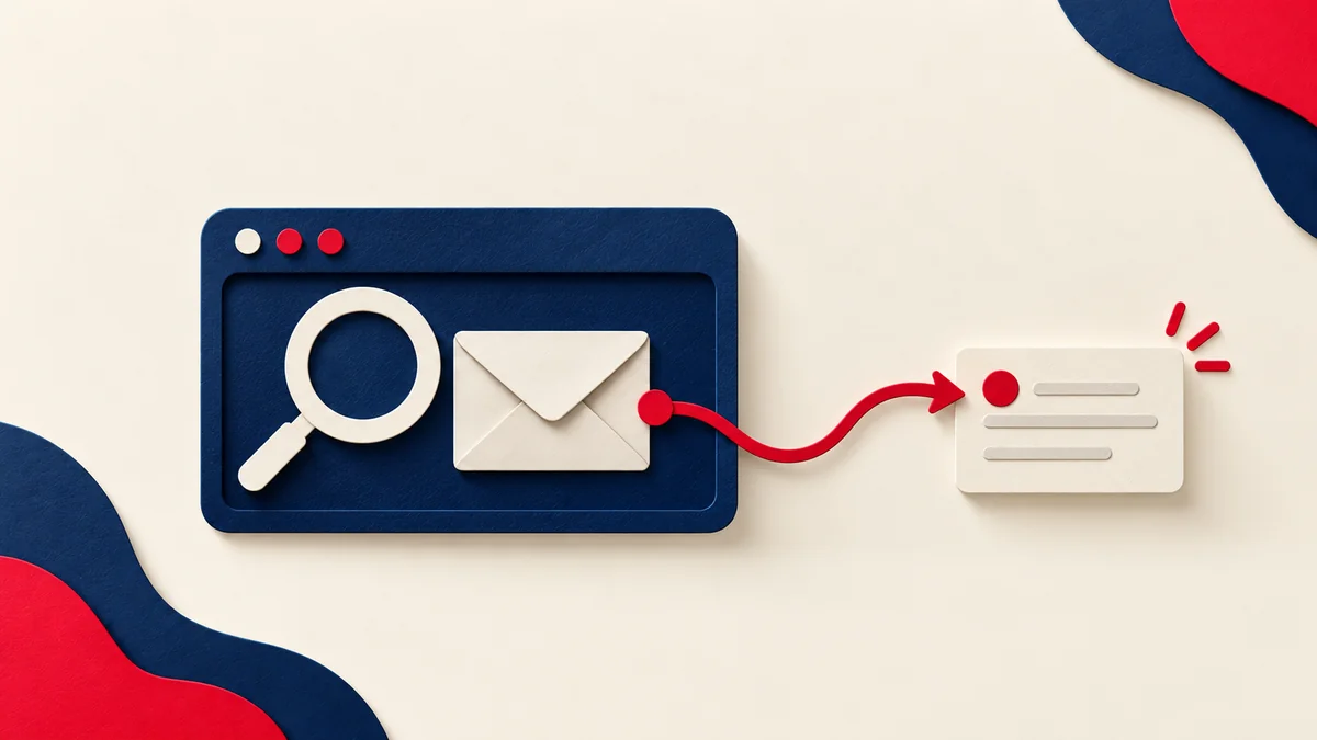Paper search window and envelope leading to an enquiry card.