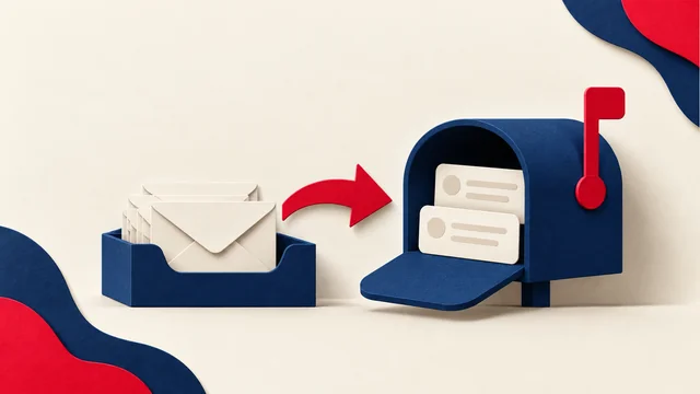 Outgoing mail tray and receiving mailbox illustrating separate email connections.