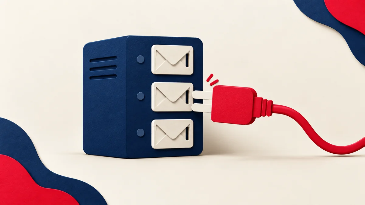 Paper mail server and plug illustrating SMTP connection settings.