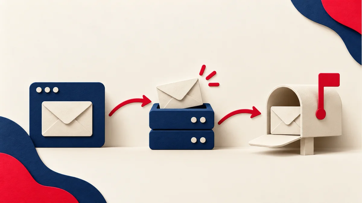 Envelope passing through a relay server to a recipient mailbox.